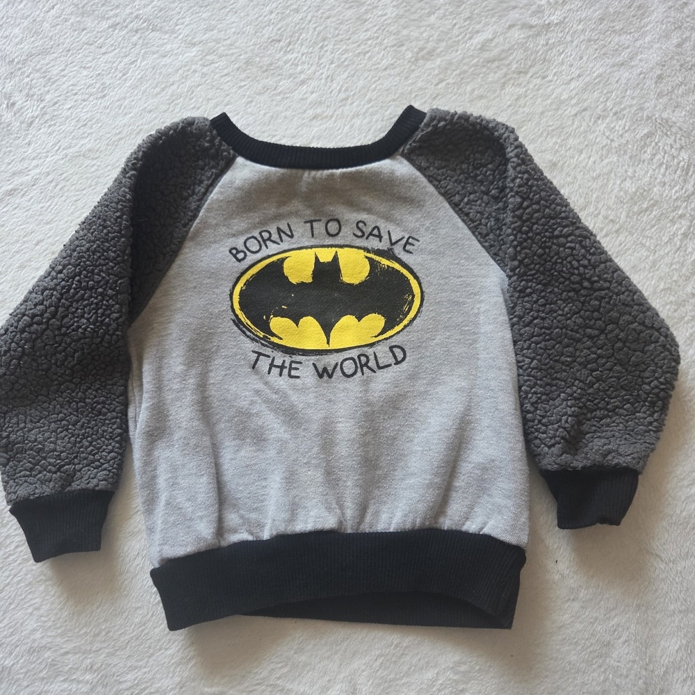 Vintage  Batman Born To Save The World Boys Crewneck 24mth‎ Sherpa Sleeve
